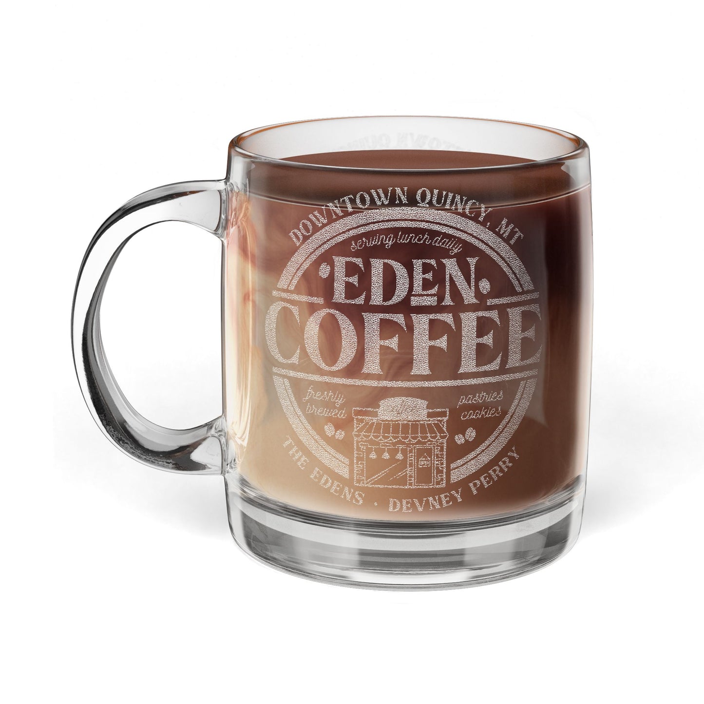 Eden Coffee Shop Engraved Glass Coffee Mug — 12.25oz