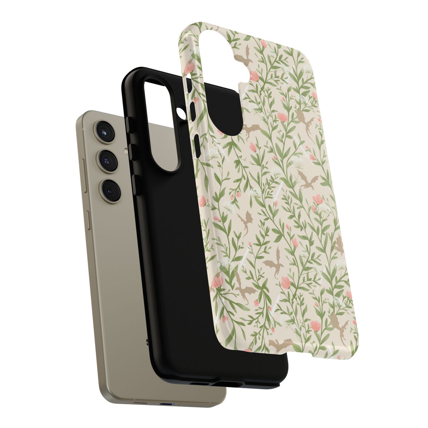Fantasy Floral Dragons Tough Cases, Romantasy Reader Gift, Bookish Merch
