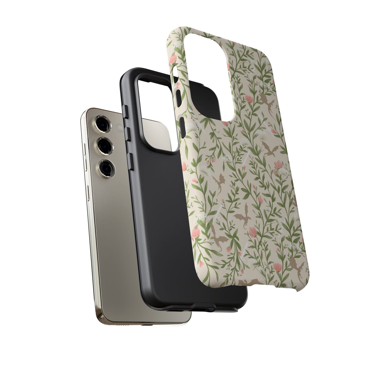 Fantasy Floral Dragons Tough Cases, Romantasy Reader Gift, Bookish Merch