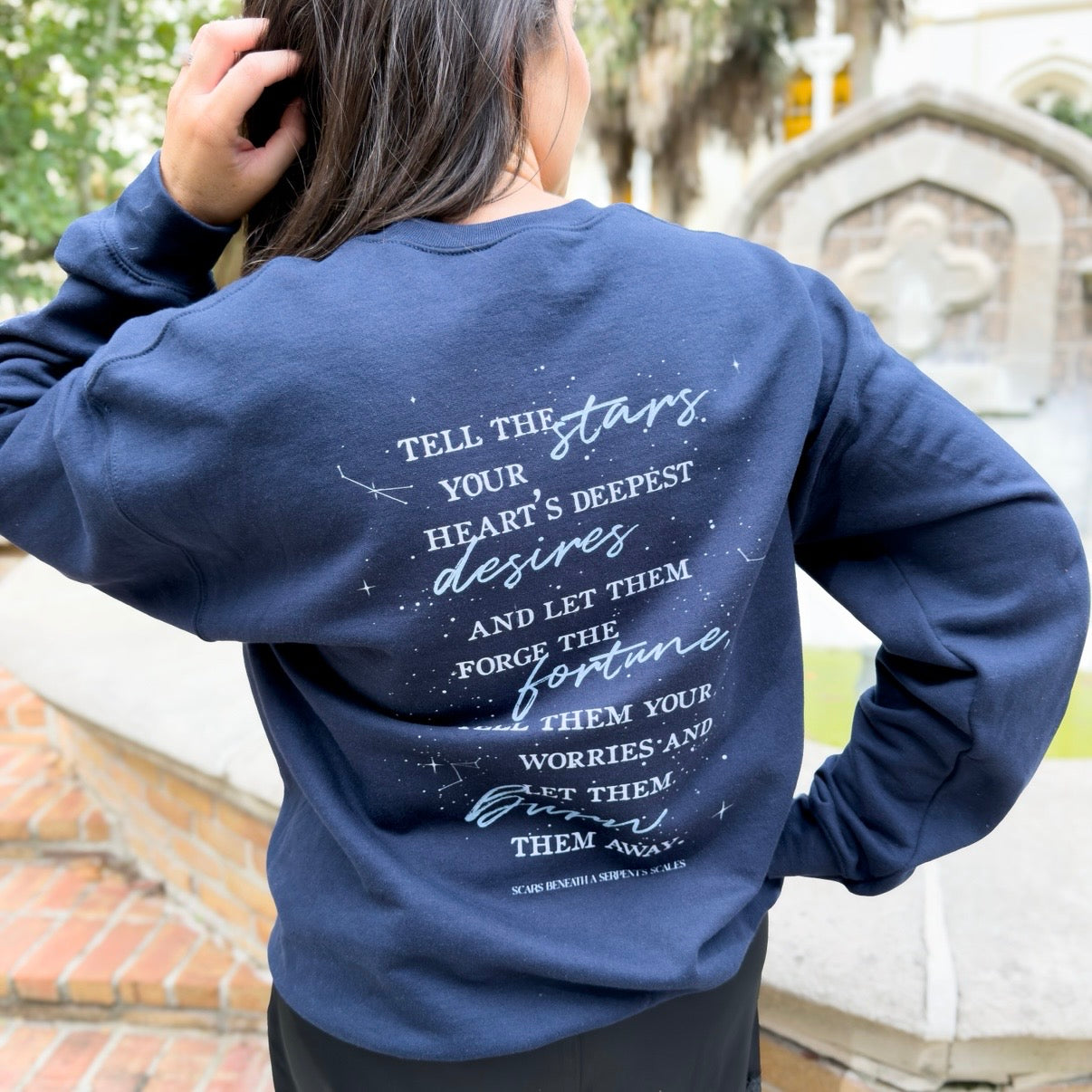 Tell the Stars Sweatshirt | Officially Licensed Scars Beneath a Serpent’s Scales Crewneck with Sleeve Details