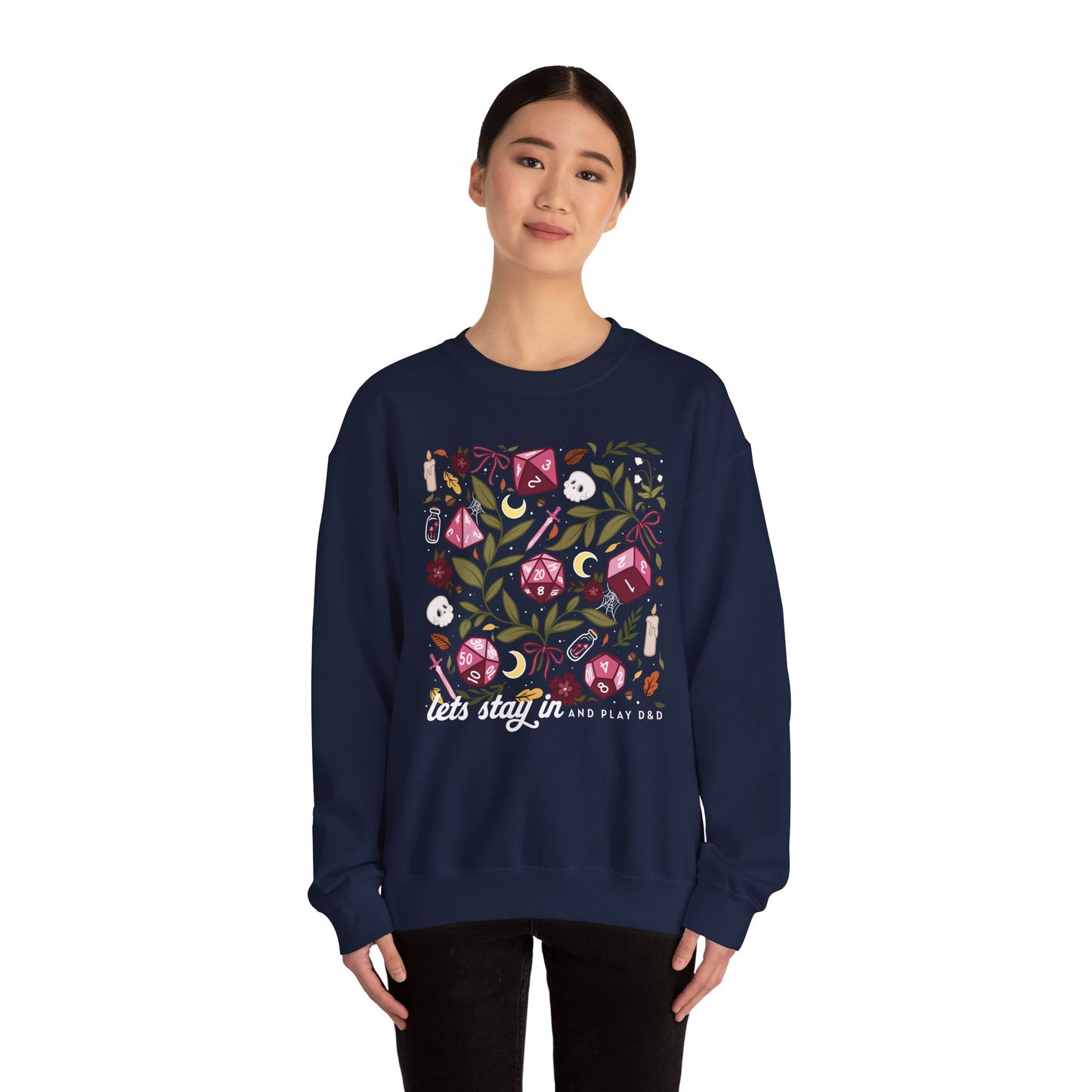 “Let’s Stay In” Dark Botanical Dice Crewneck Sweatshirt