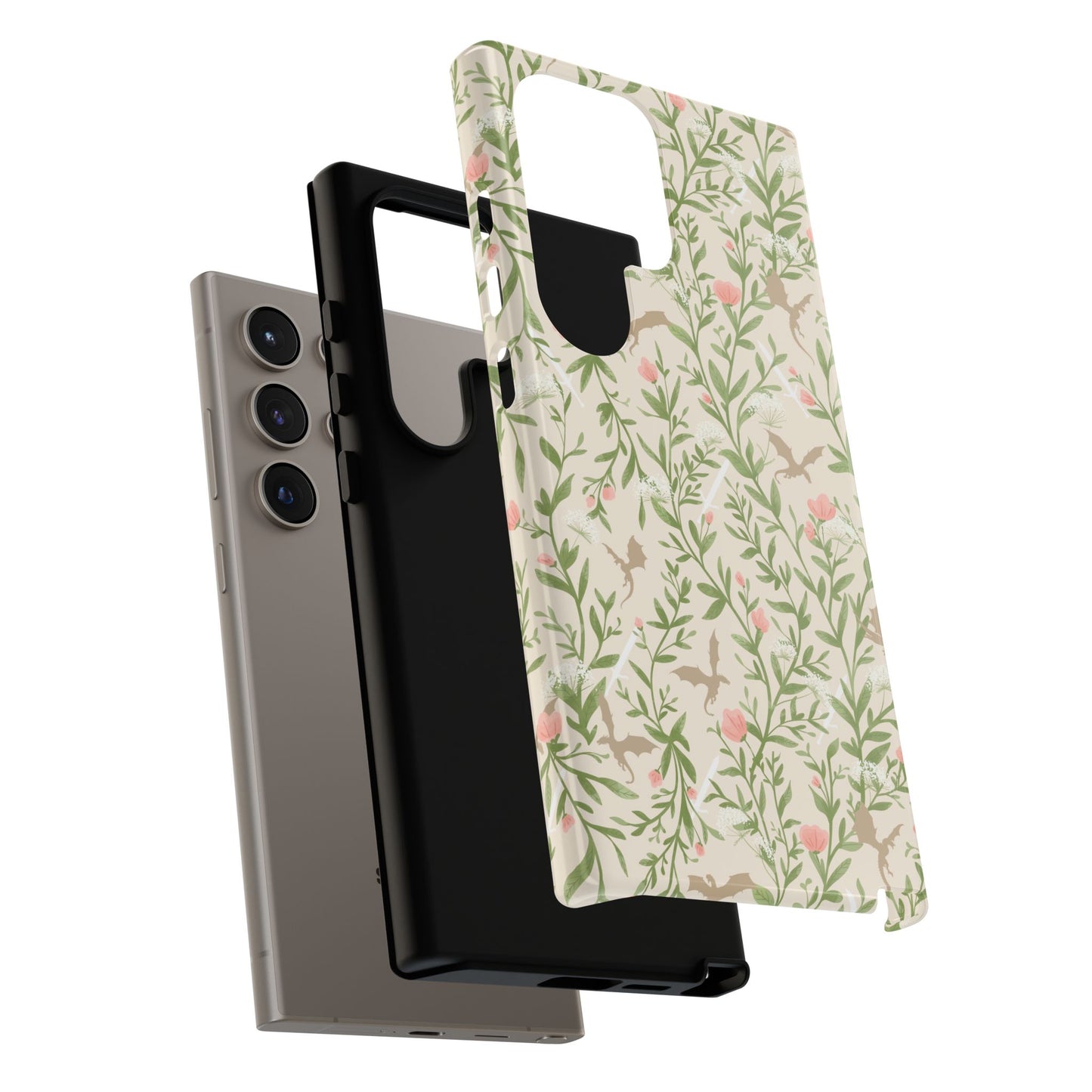 Fantasy Floral Dragons Tough Cases, Romantasy Reader Gift, Bookish Merch