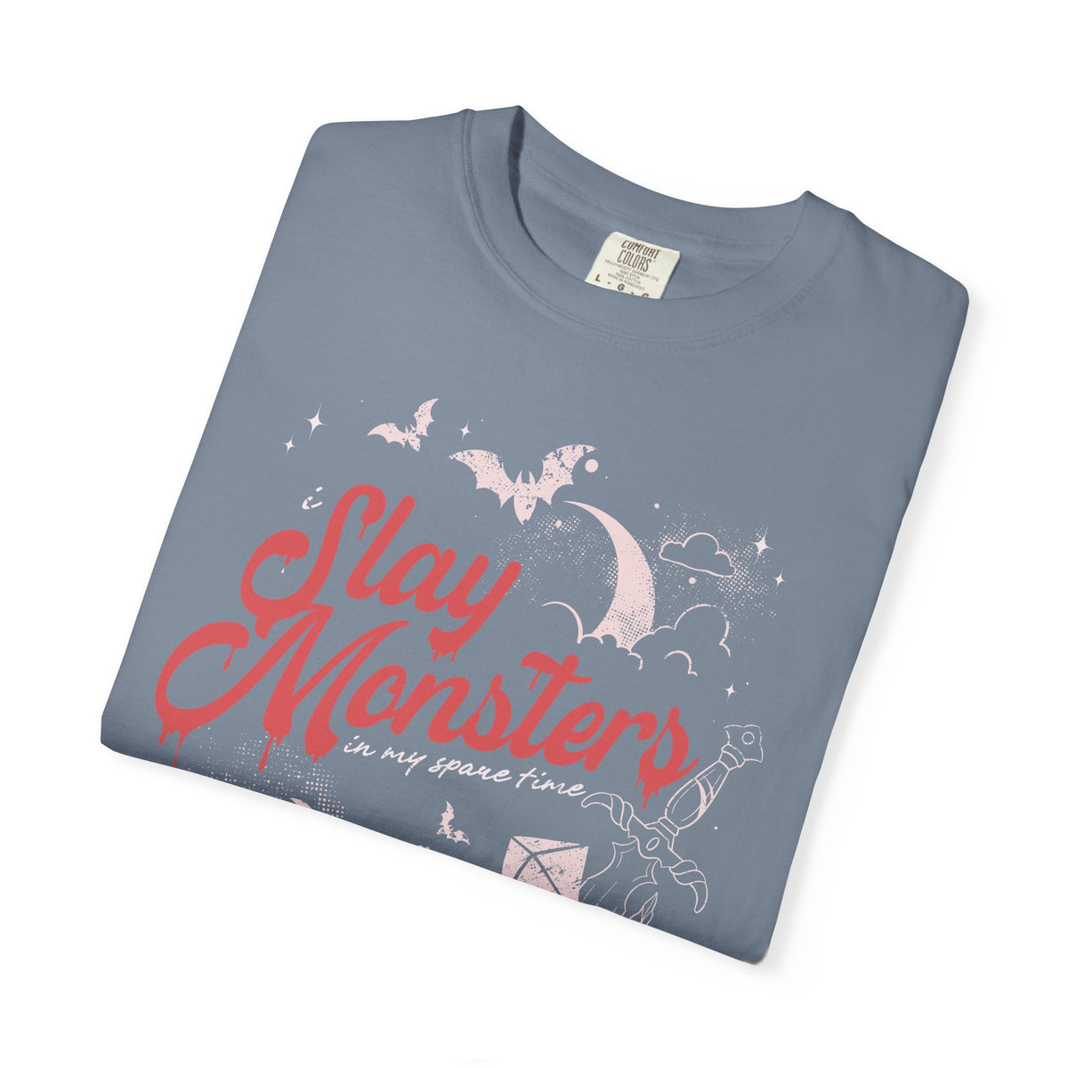 “I Slay Monsters in My Spare Time” Comfort Colors Tee | Dark Fantasy TTRPG Graphic T-Shirt | Gothic Tabletop Gamer Shirt