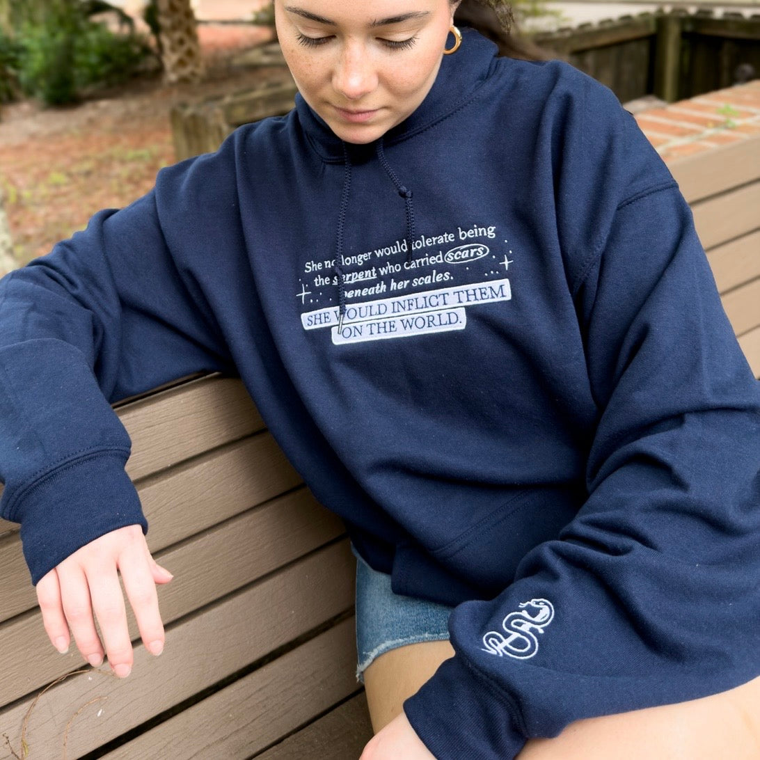 Scars Beneath a Serpent’s Scales Embroidered Hoodie | Officially Licensed Nicole Platania Fantasy Romance Hoodie