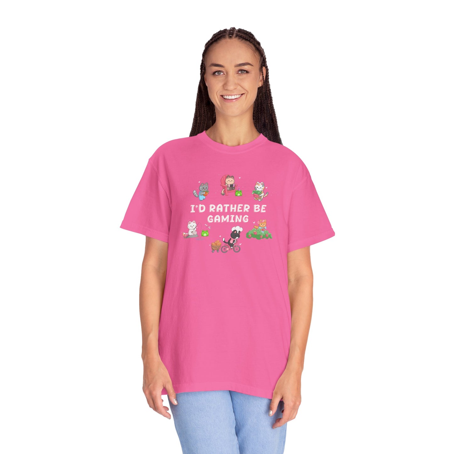 I’d Rather Be Gaming T-shirt - Cute Cat Lover Cozy Gamer Gift