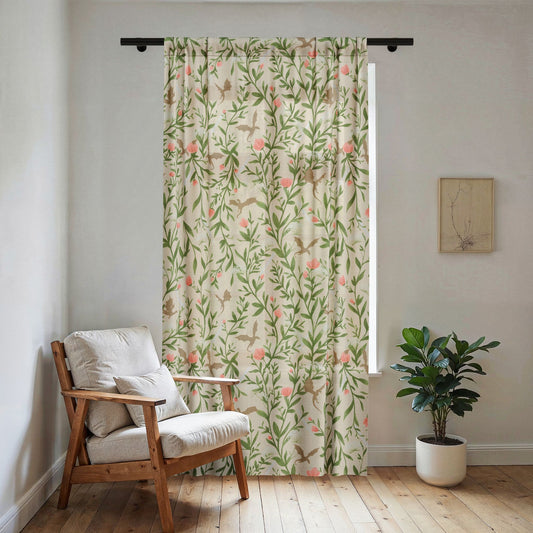 Spring Dragon Curtain – Cottagecore Fantasy Floral Window Panel | Botanical Fairycore Home Decor