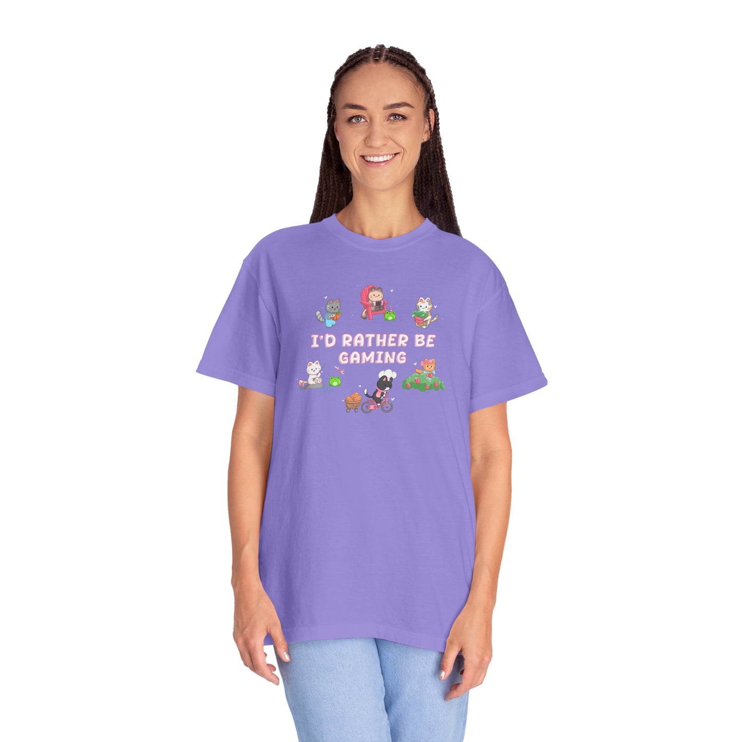 I’d Rather Be Gaming T-shirt - Cute Cat Lover Cozy Gamer Gift