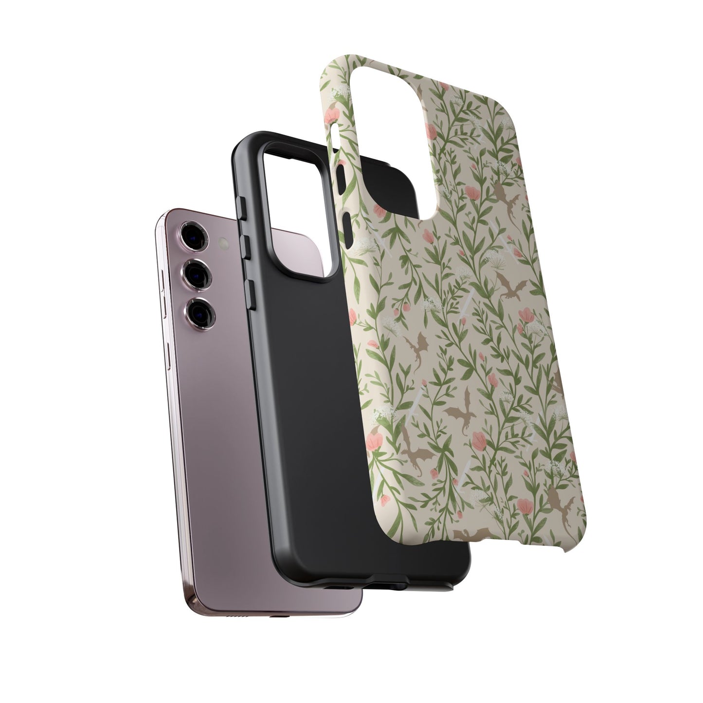 Fantasy Floral Dragons Tough Cases, Romantasy Reader Gift, Bookish Merch