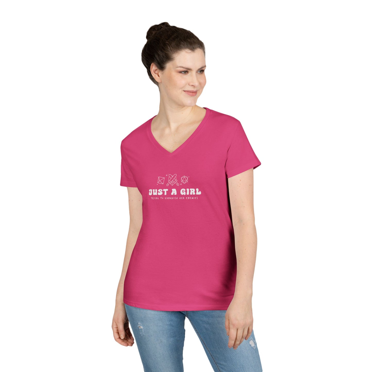 Just a Girl Trying to Vanquish Her Enemies Gildan V-Neck T-Shirt