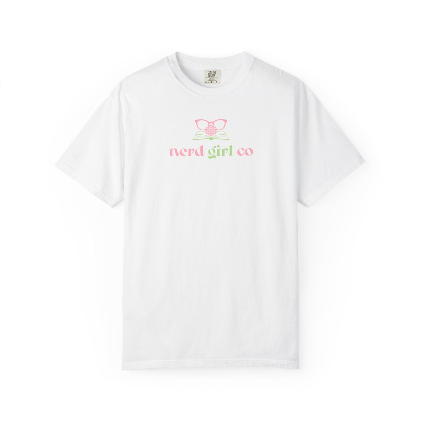 Nerd Girl Co. T-Shirt graphic t-shirt, white flat lay front view