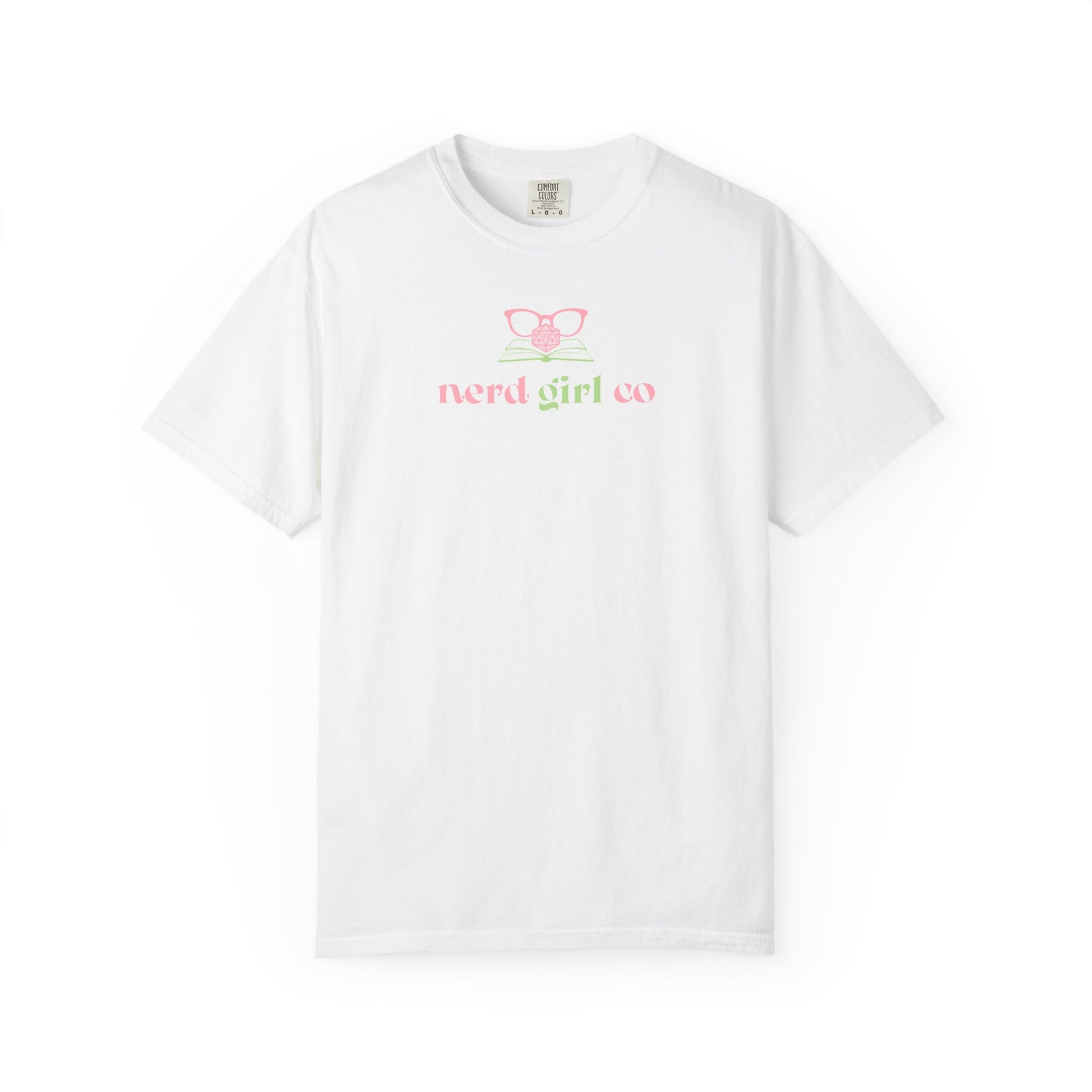 Nerd Girl Co. T-Shirt graphic t-shirt, white flat lay front view