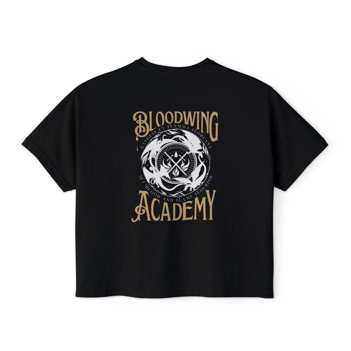 Bloodwing Academy 2-Sided Cropped Tee | Licensed Fantasy Book Shirt | Boxy Fit Romantasy Top