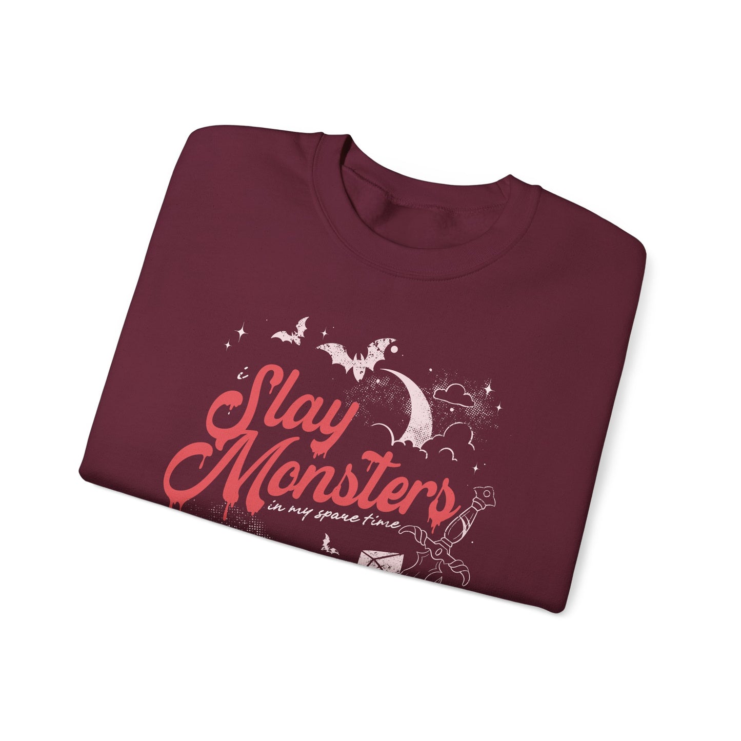 “I Slay Monsters in My Spare Time” Sweatshirt | Dark Fantasy TTRPG Crewneck | Gothic Tabletop Gamer Sweatshirt