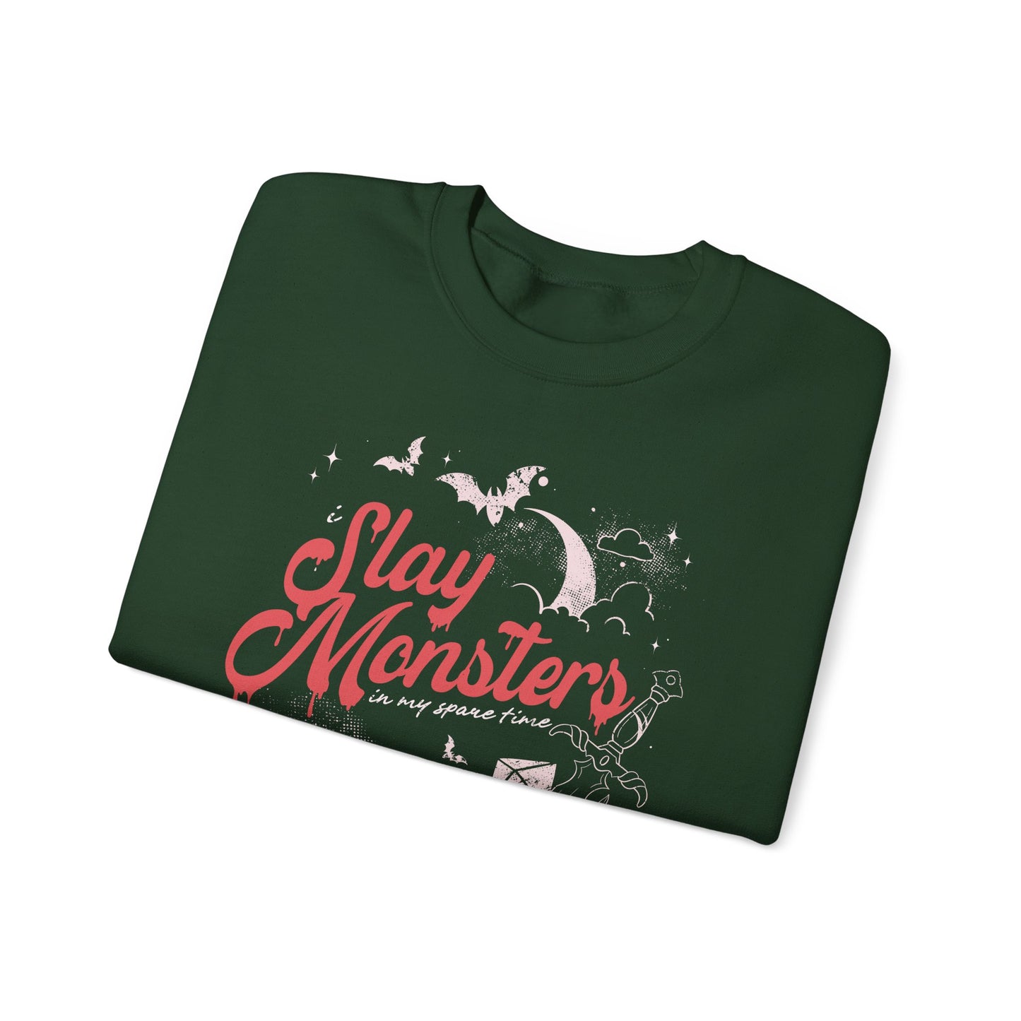 “I Slay Monsters in My Spare Time” Sweatshirt | Dark Fantasy TTRPG Crewneck | Gothic Tabletop Gamer Sweatshirt