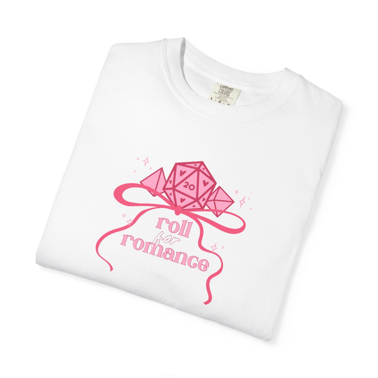 Roll Romance T-Shirt — Pink D20 RPG Tee for Gamers