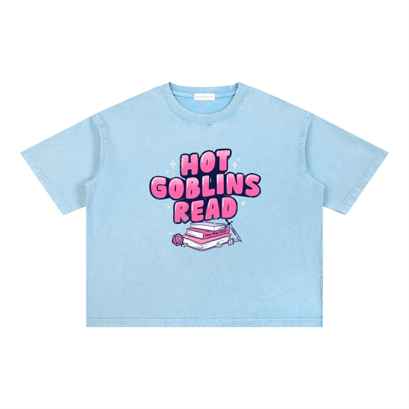 Hot Goblins Read Fantasy Reader Mineral Wash Boxy T-Shirt | Book Lover & TTRPG Graphic Tee