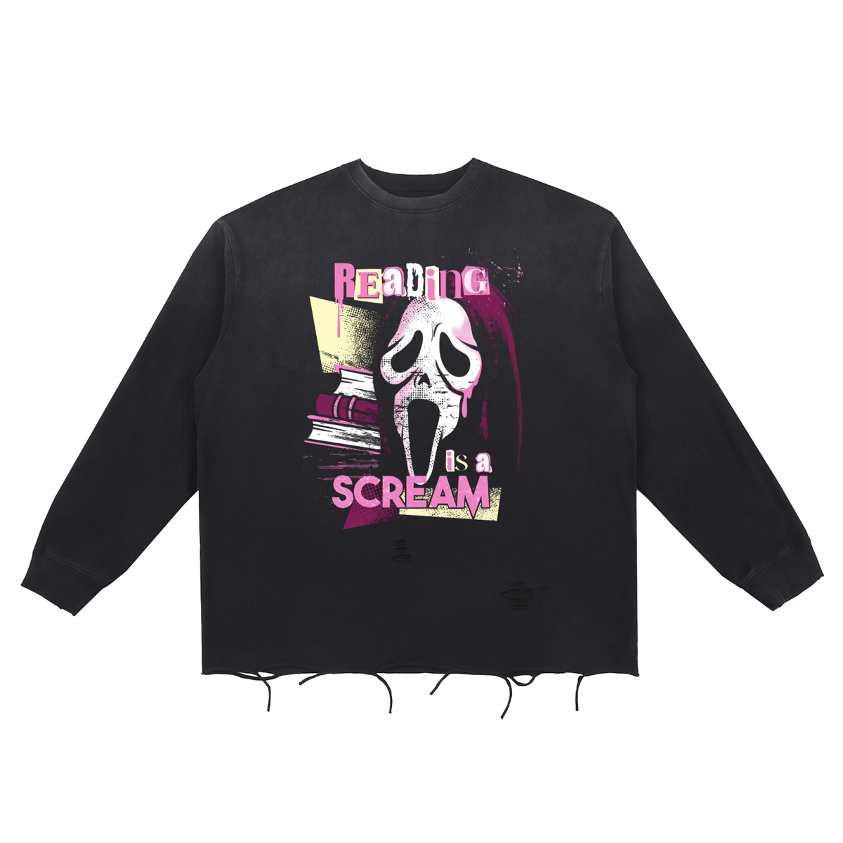 Reading Is A Scream Snow Wash Raw Edge Cotton T-Shirt