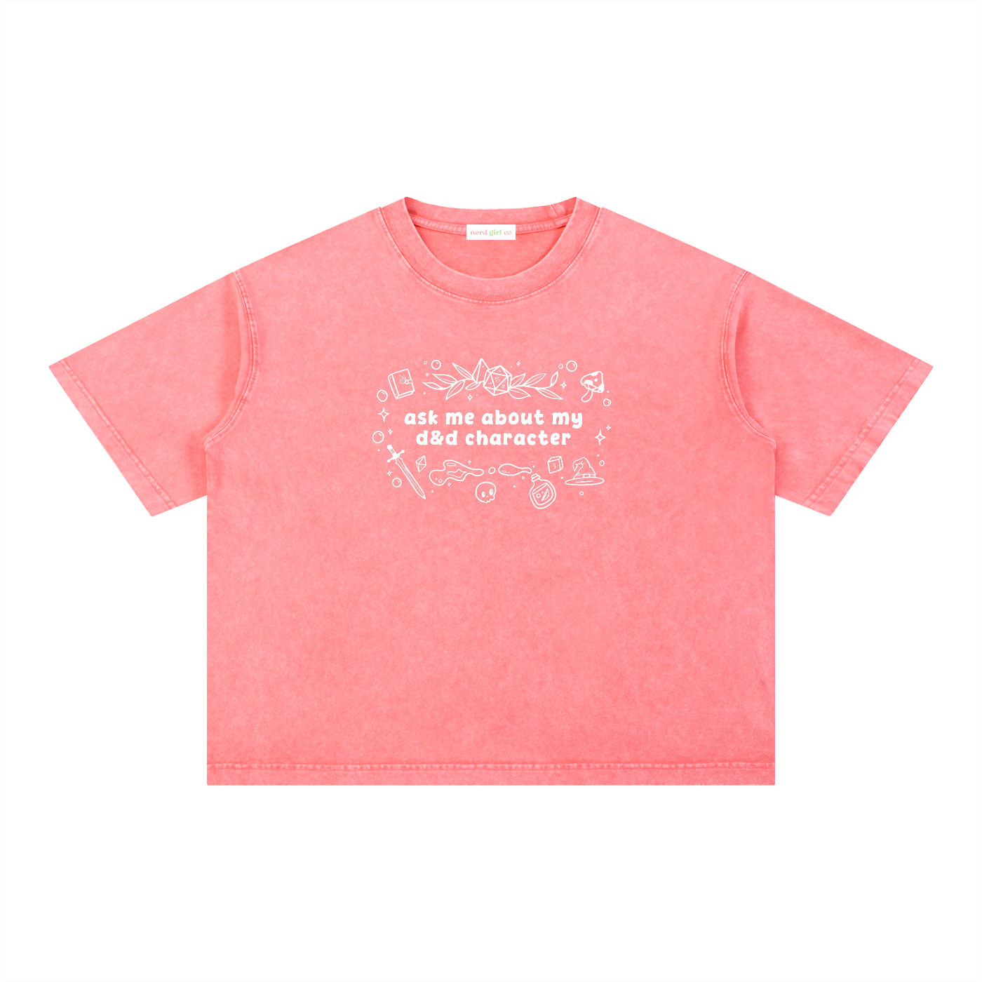 Ask Me About My D&D Character Mineral Wash Boxy Tee | Oversized TTRPG Graphic T-Shirt