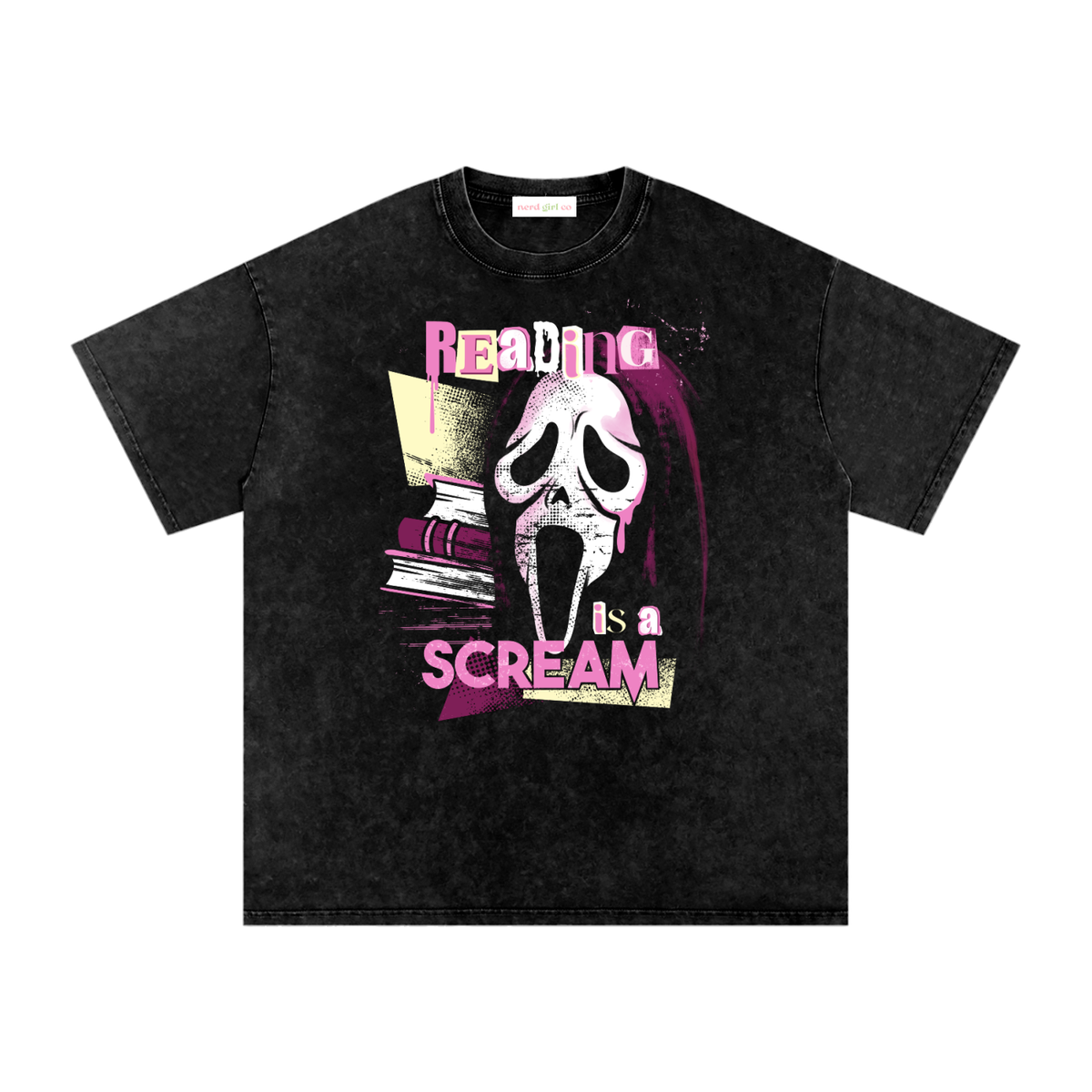 Reading Is A Scream Snow Washed Oversized Cotton T-Shirt