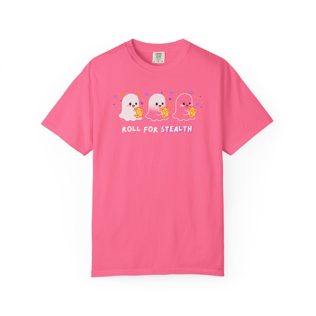 “Roll for Stealth” Ghost Dice Comfort Colors Tee | Cute Halloween TTRPG T-Shirt | Ghost Tabletop Gamer Shirt