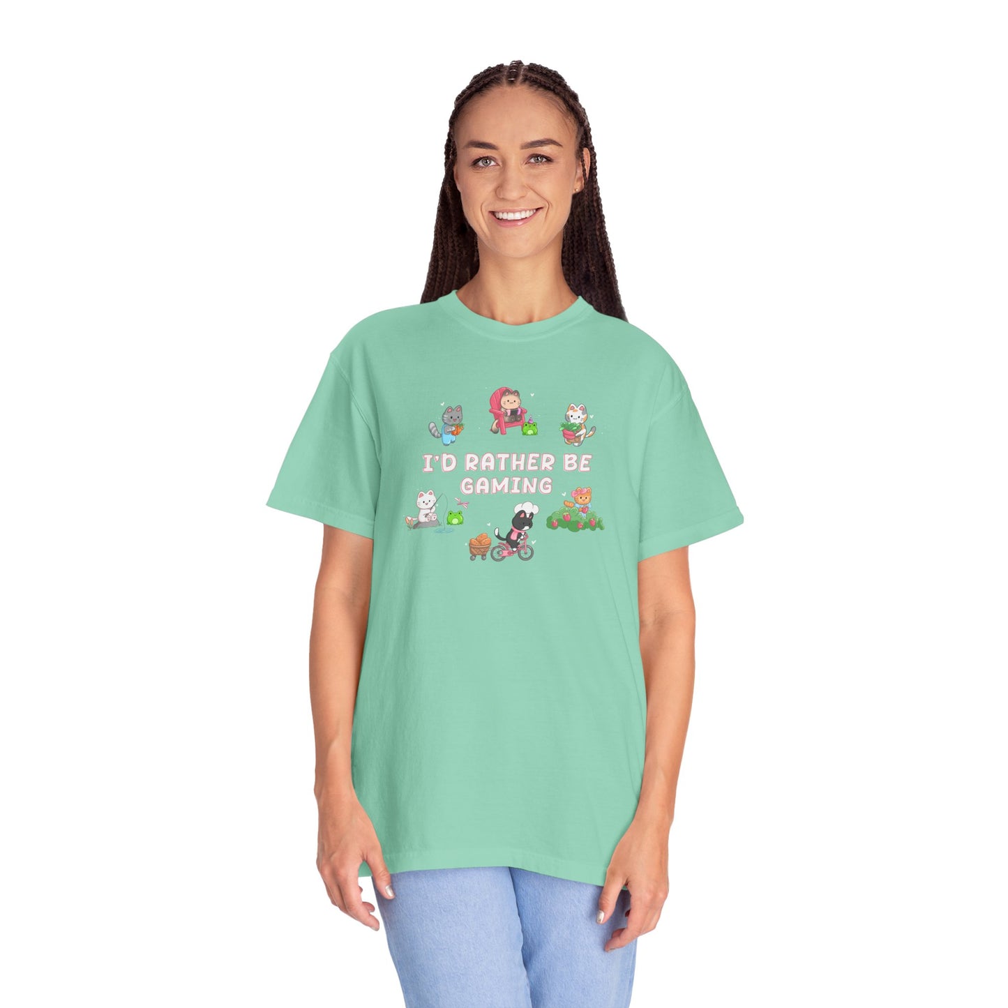 I’d Rather Be Gaming T-shirt - Cute Cat Lover Cozy Gamer Gift