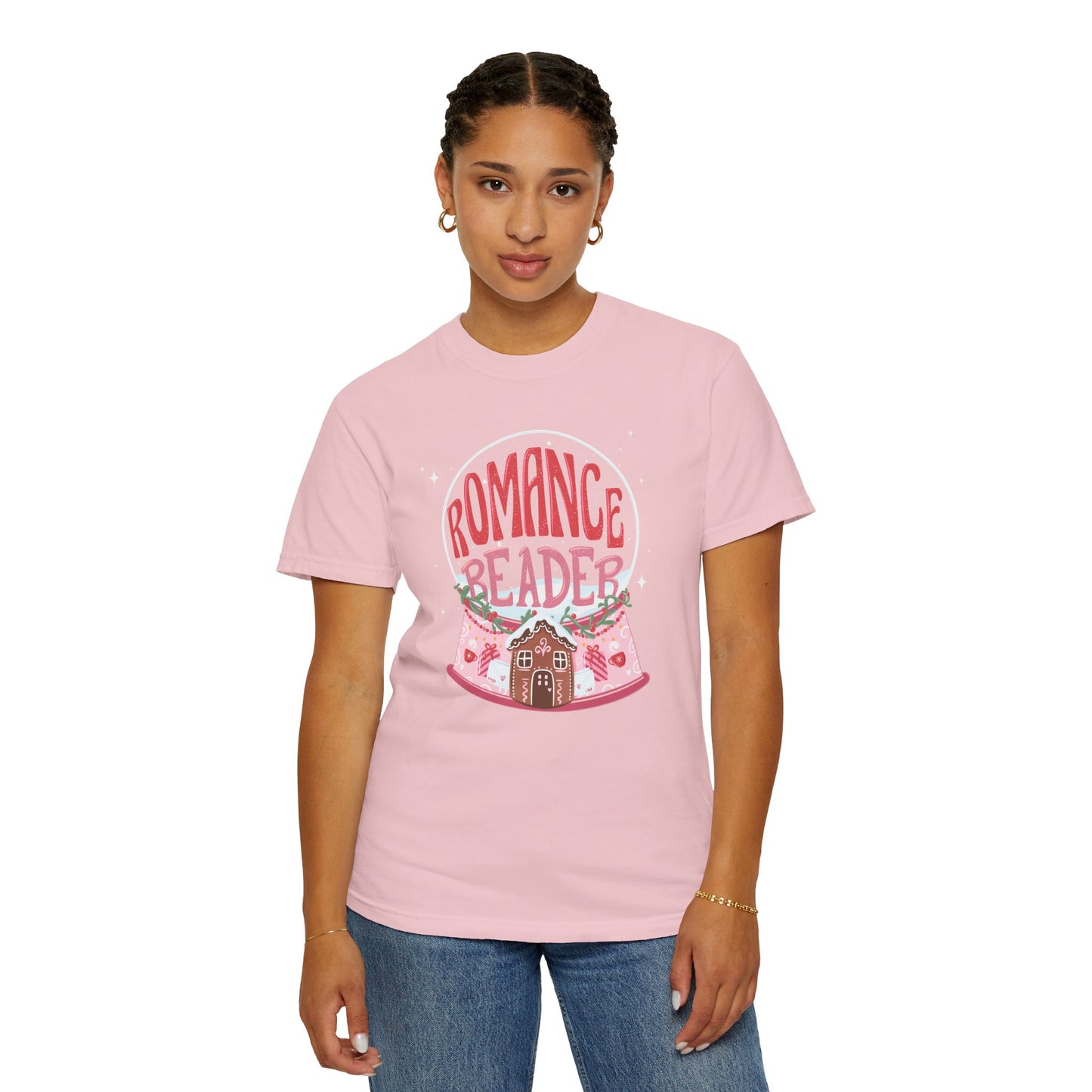 Romance Reader T-Shirt — Cute Book Lover Tee with Snow Globe Design