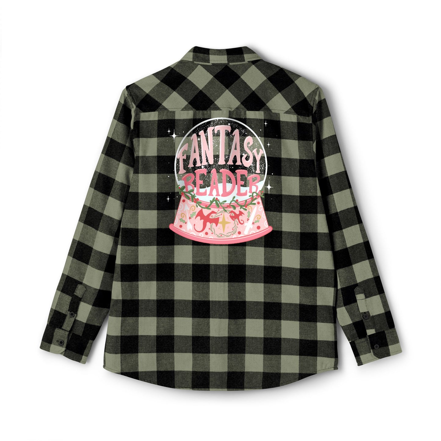 Fantasy Reader Snowglobe Buffalo Plaid Flannel Shirt | Bookish Christmas Gift for Women