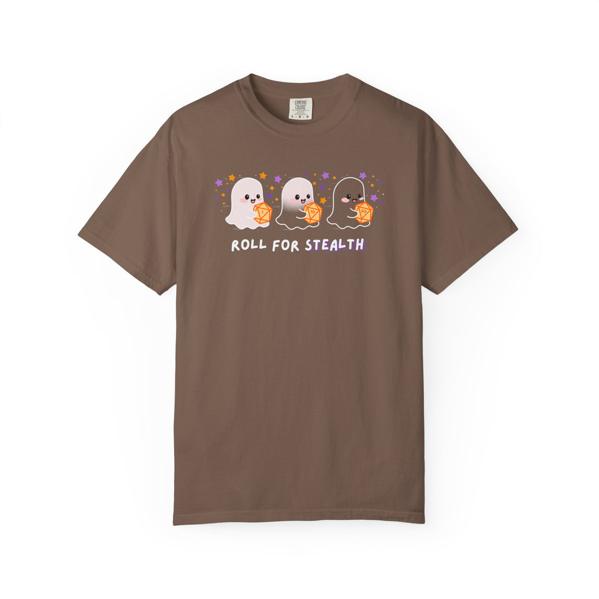 “Roll for Stealth” Ghost Dice Comfort Colors Tee | Cute Halloween TTRPG T-Shirt | Ghost Tabletop Gamer Shirt