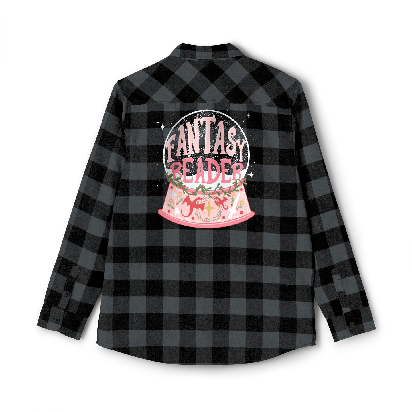 Fantasy Reader Snowglobe Buffalo Plaid Flannel Shirt | Bookish Christmas Gift for Women