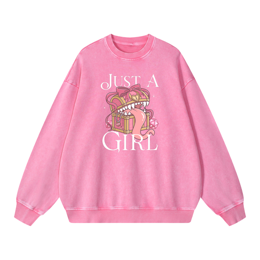 Just A Girl Mimic TTRPG Snow Washed Oversized Sweatshirt