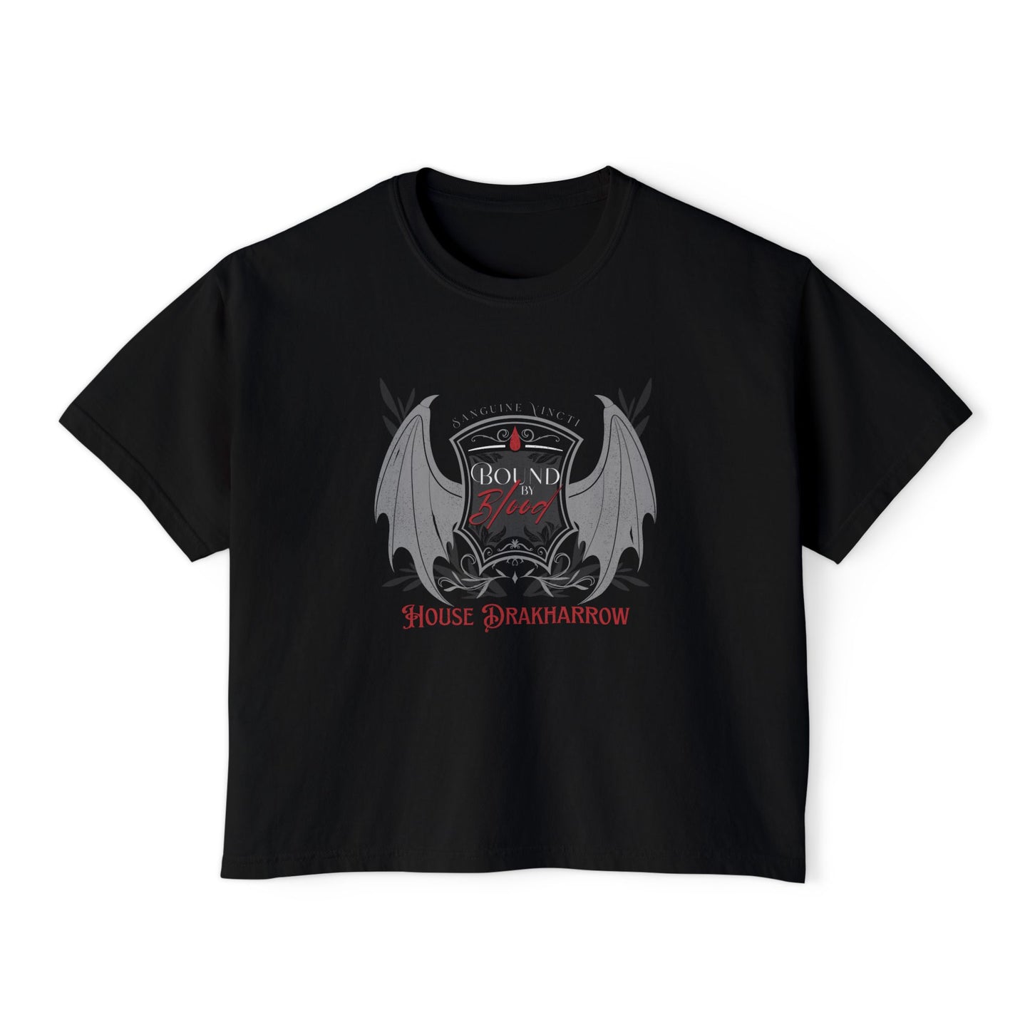 House Drakharrow Bloodwing Academy Boxy Tee | Licensed Fantasy Book Shirt | Cropped Fit Romantasy Top