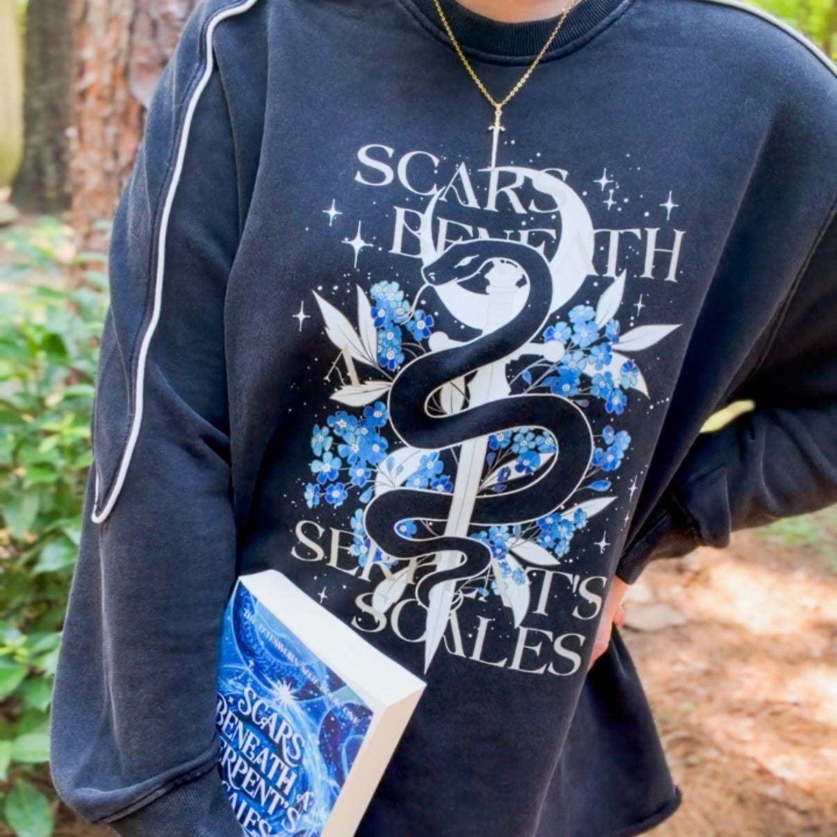 Scars Beneath a Serpent’s Scales Mineral Wash Piping Raw Hem Sweatshirt | Officially Licensed Nicole Platania Crewneck