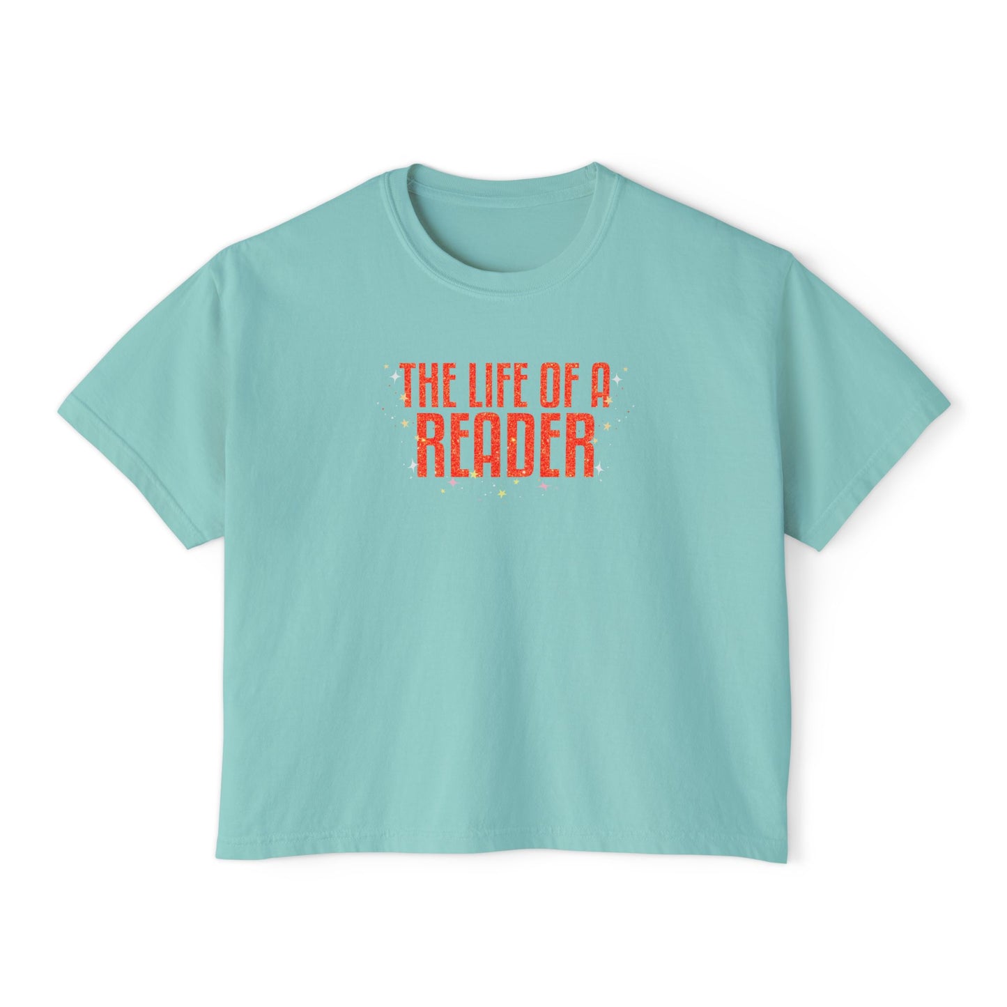 "The Life of a Reader" T-Shirt graphic t-shirt, chalky mint flat lay front view