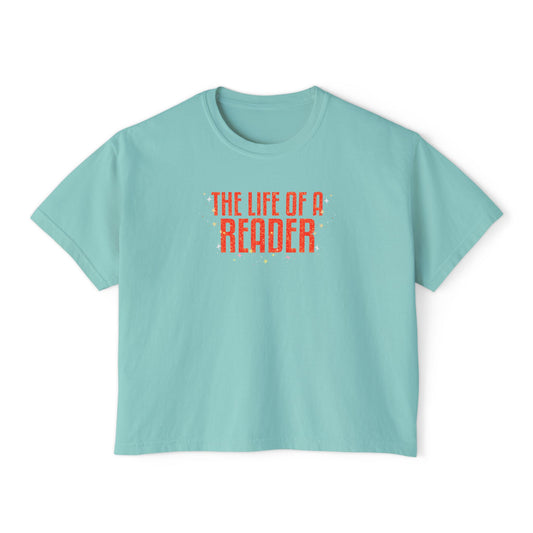"The Life of a Reader" T-Shirt graphic t-shirt, chalky mint flat lay front view
