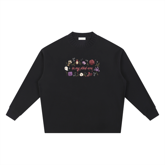 “In My Fantasy Era” Ribbed Knit Collar Sweatshirt | Dark Academia TTRPG Crewneck | Witchy Dice & Potion Graphic Sweatshirt
