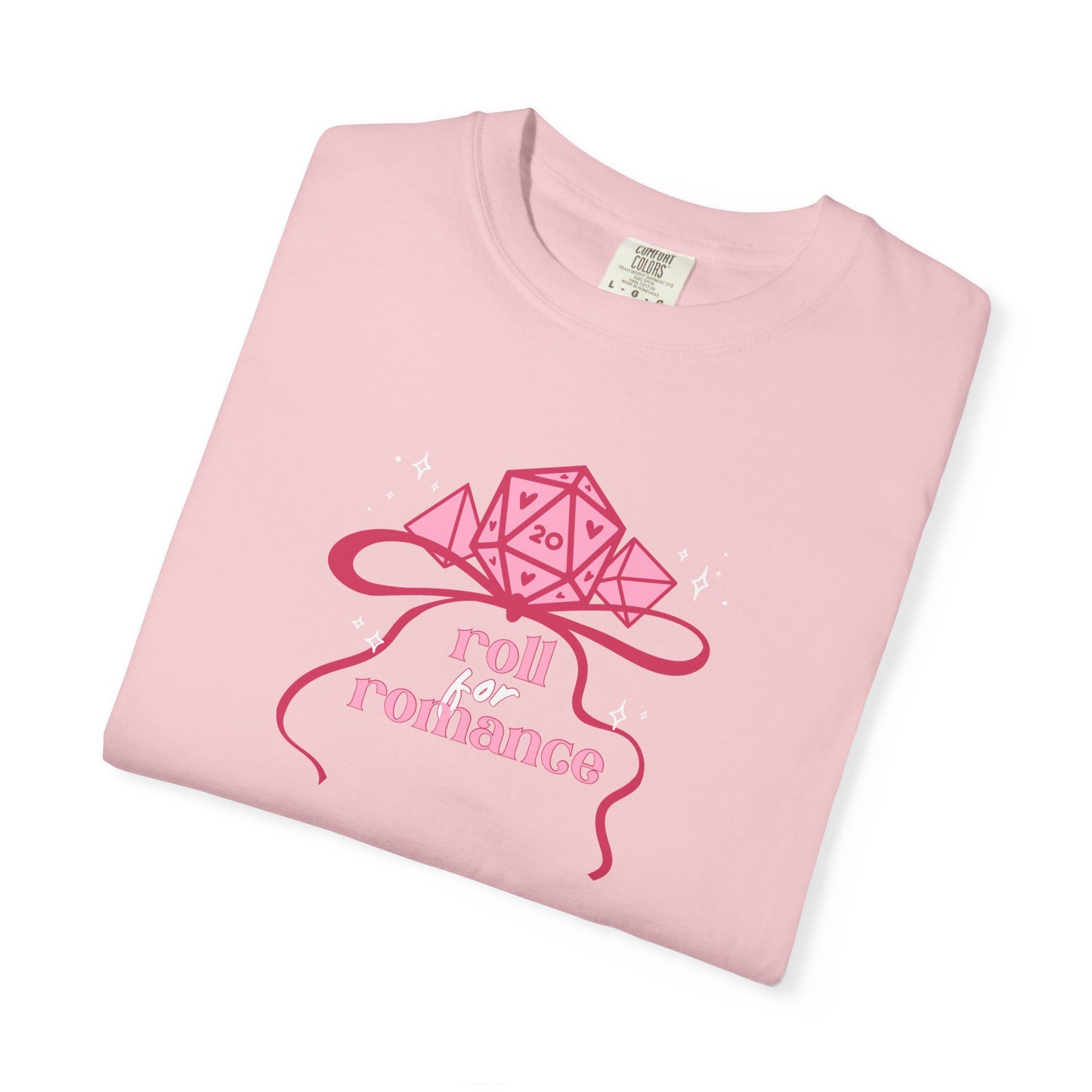 Roll Romance T-Shirt — Pink D20 RPG Tee for Gamers