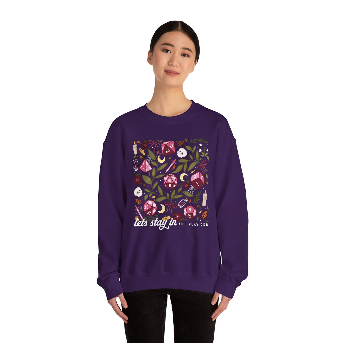 “Let’s Stay In” Dark Botanical Dice Crewneck Sweatshirt
