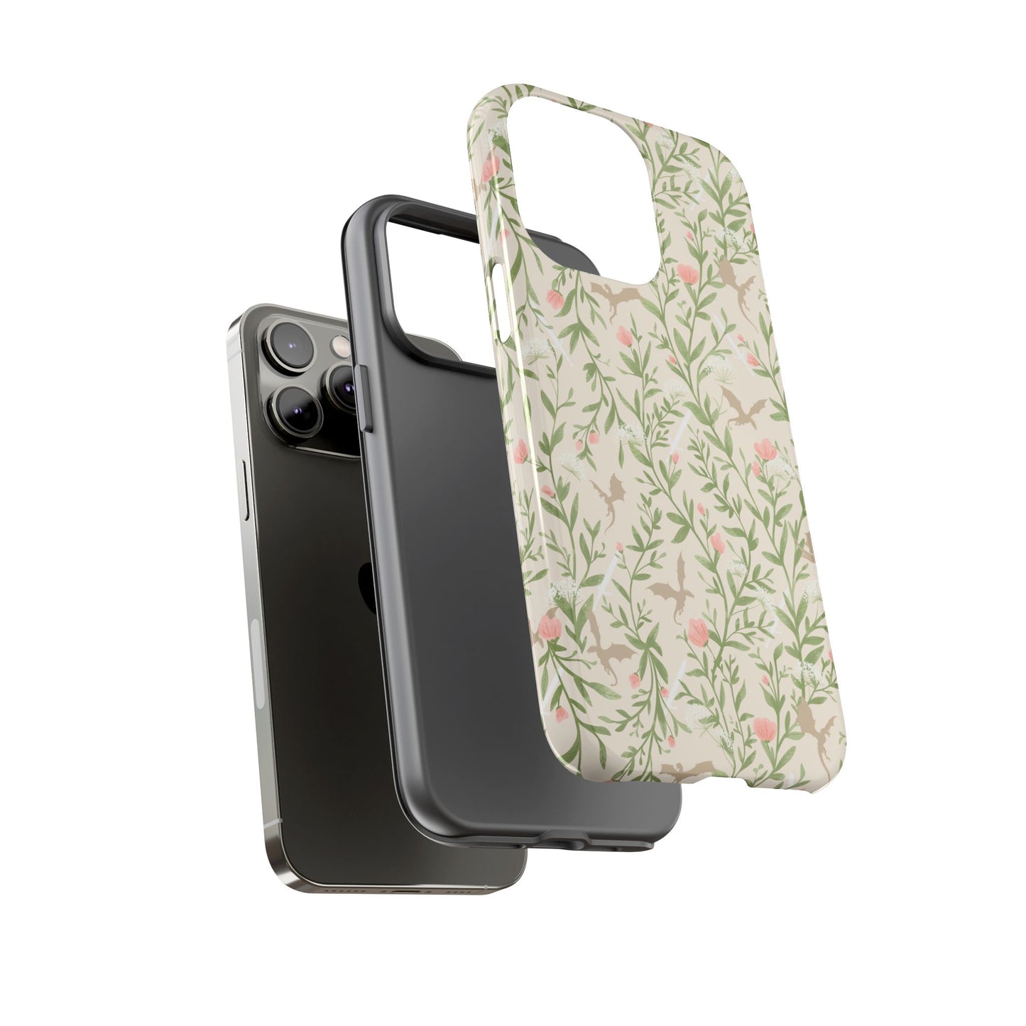 Fantasy Floral Dragons Tough Cases, Romantasy Reader Gift, Bookish Merch