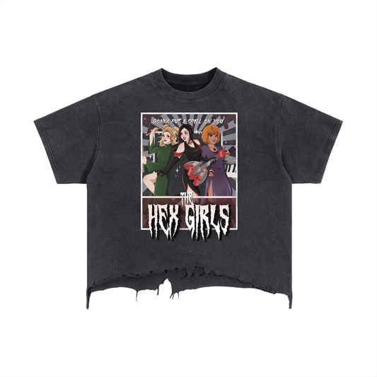 Witchy Girl Band Vintage Wash Boxy Distressed Hem T-Shirt