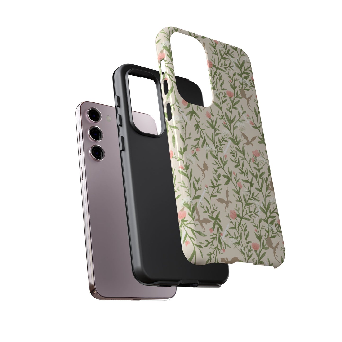 Fantasy Floral Dragons Tough Cases, Romantasy Reader Gift, Bookish Merch