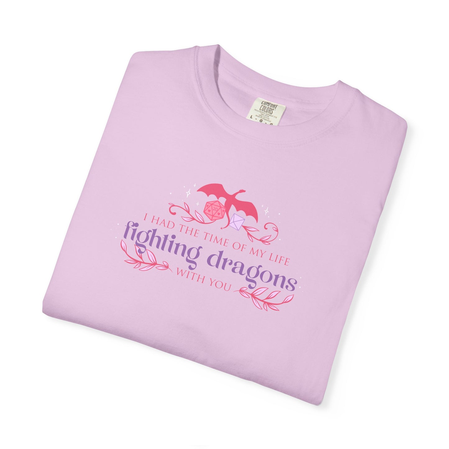 Fighting Dragons D&D Graphic T-Shirt | Pink Retro Fantasy Tee for Women | TTRPG Gamer Gift