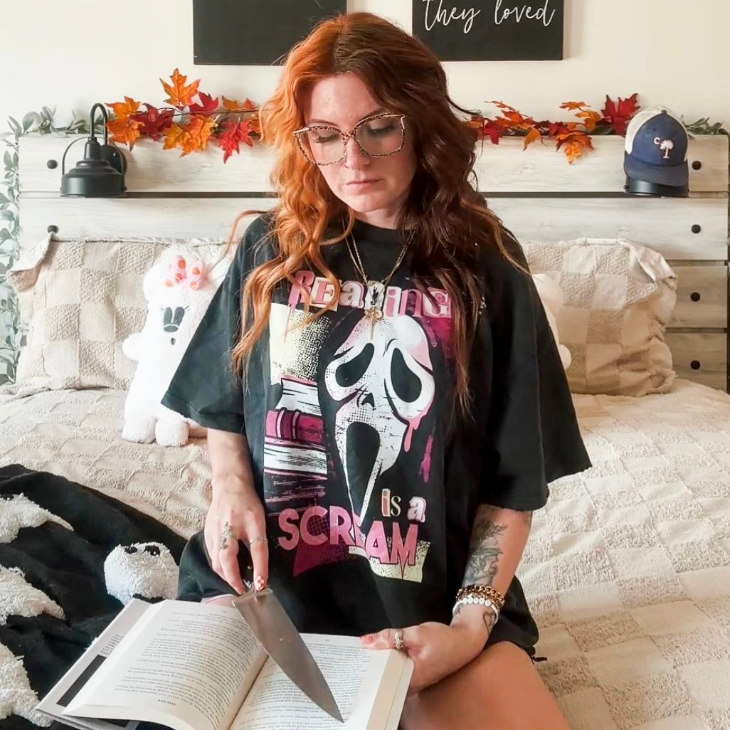 Reading Is A Scream Vintage Wash Boxy Distressed Hem T-Shirt