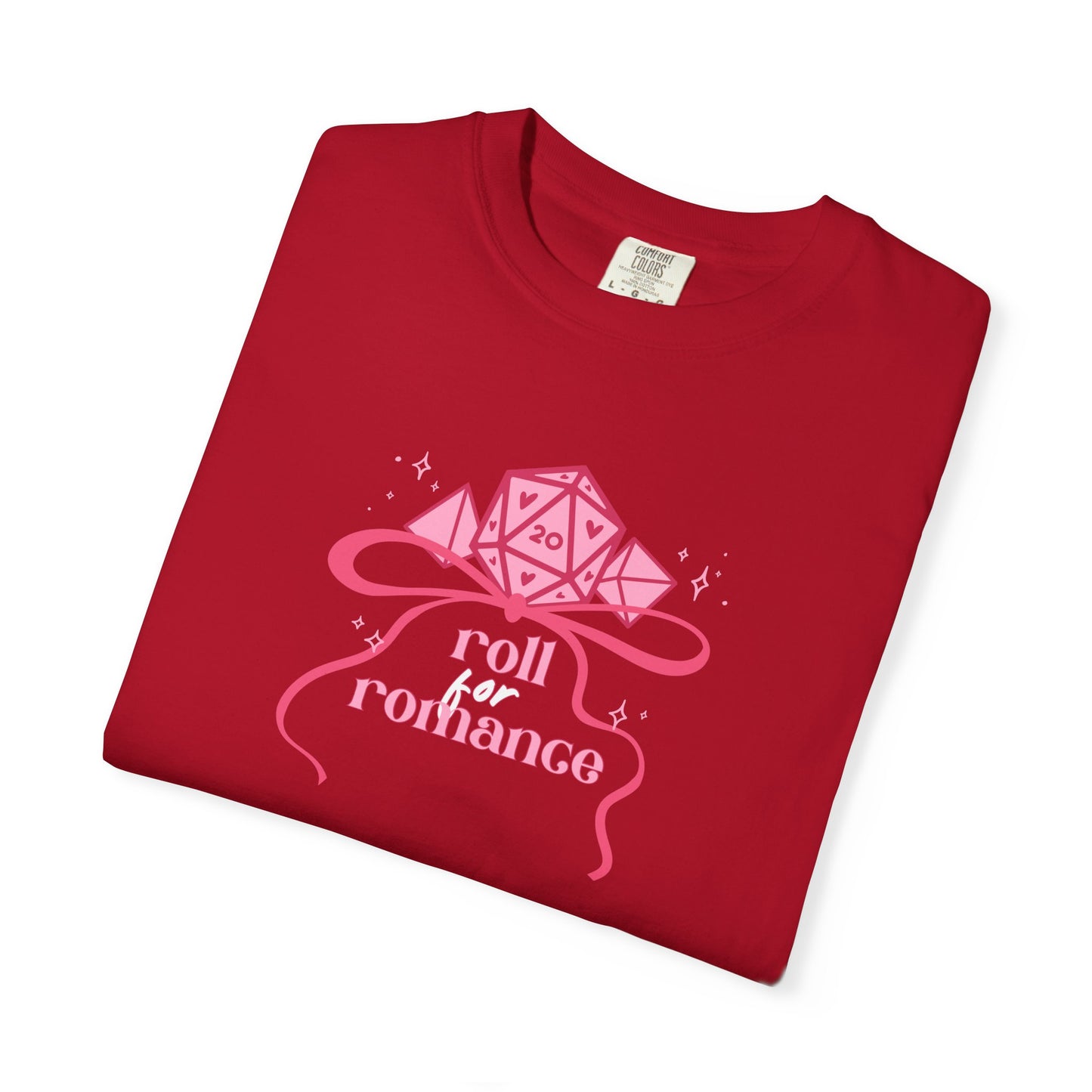 Roll Romance T-Shirt — Pink D20 RPG Tee for Gamers