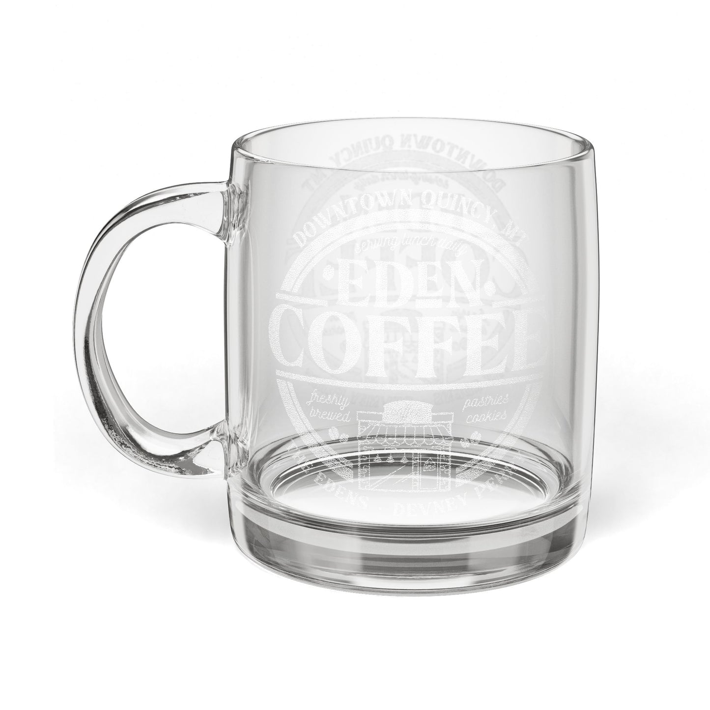 Eden Coffee Shop Engraved Glass Coffee Mug — 12.25oz