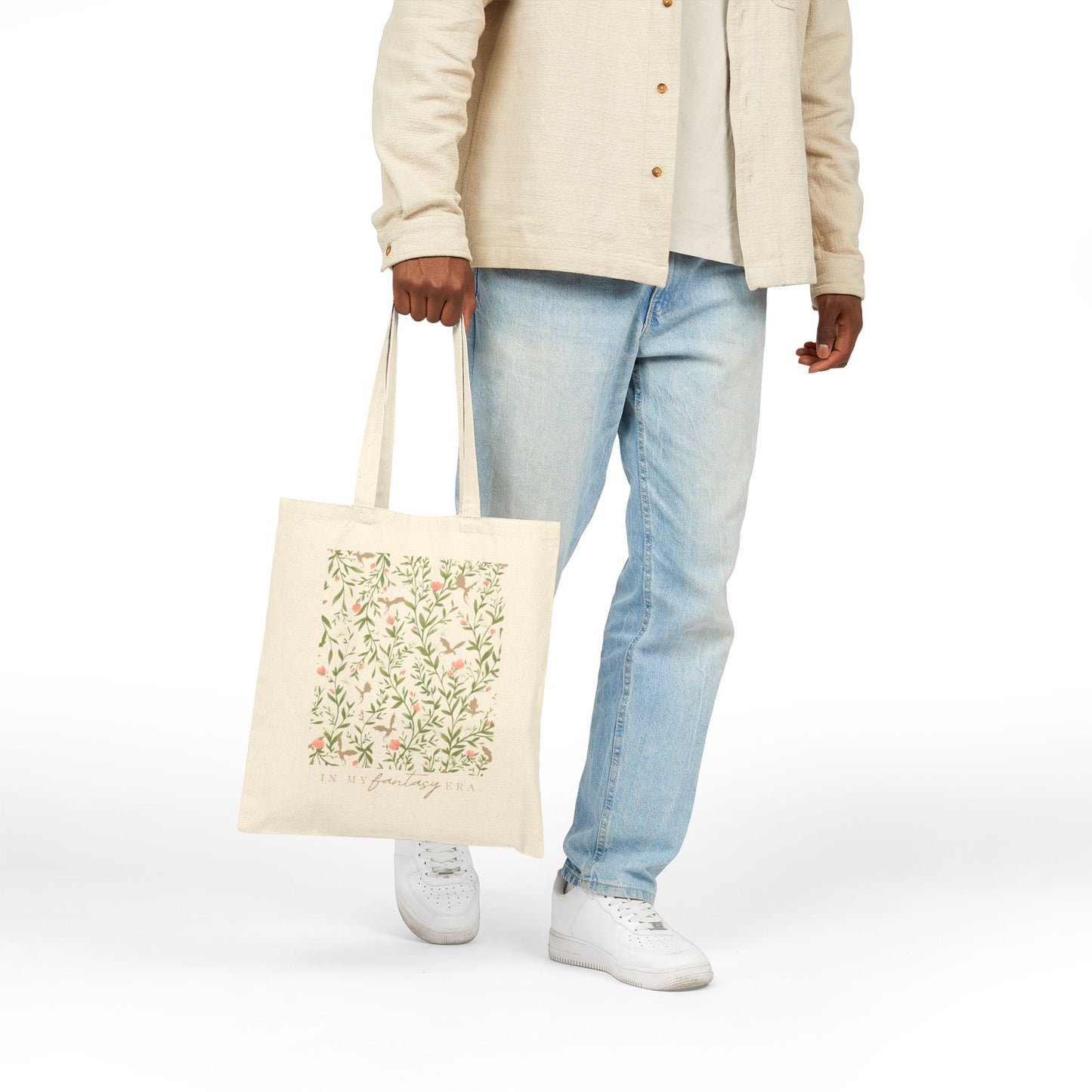 In My Fantasy Era Cotton Canvas Tote Bag, Floral Dragon Print, Spring Romantasy Reader Bookish Merch, Book Lover Gift