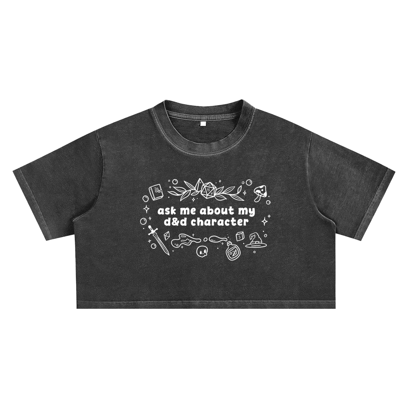 Ask Me About My D&D Character Women’s Cropped Tee | Cute Tabletop RPG Crop Top | Fantasy Gamer Shirt