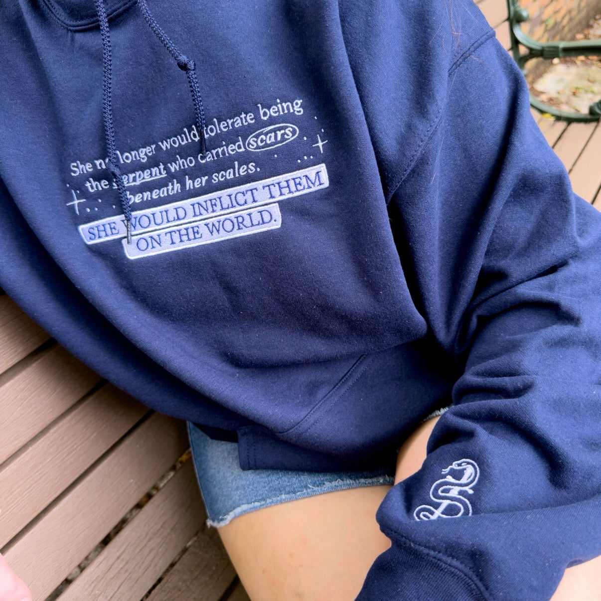 Scars Beneath a Serpent’s Scales Embroidered Hoodie | Officially Licensed Nicole Platania Fantasy Romance Hoodie