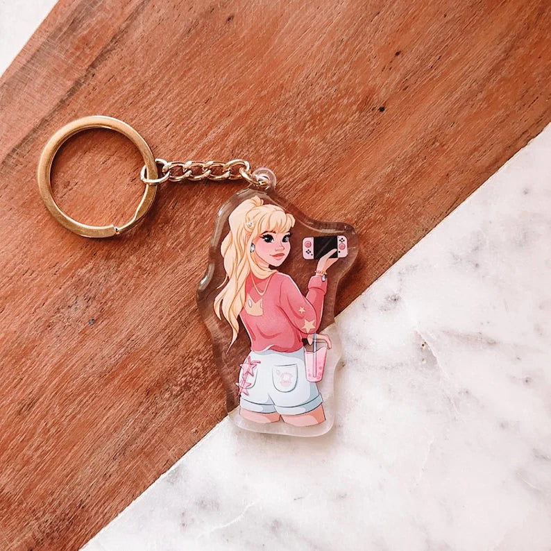 Modern Gamer Peach Keychain