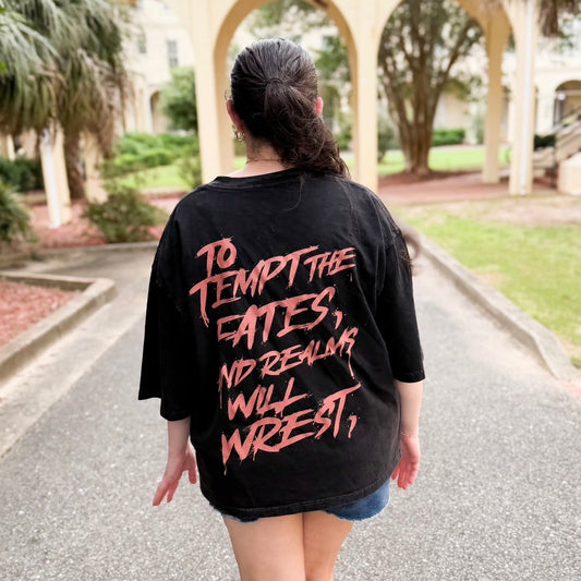 To Tempt the Fates and Realms Will Wrest Oversized Mineral Wash Boxy Tee | Officially Licensed Nicole Platania Shirt