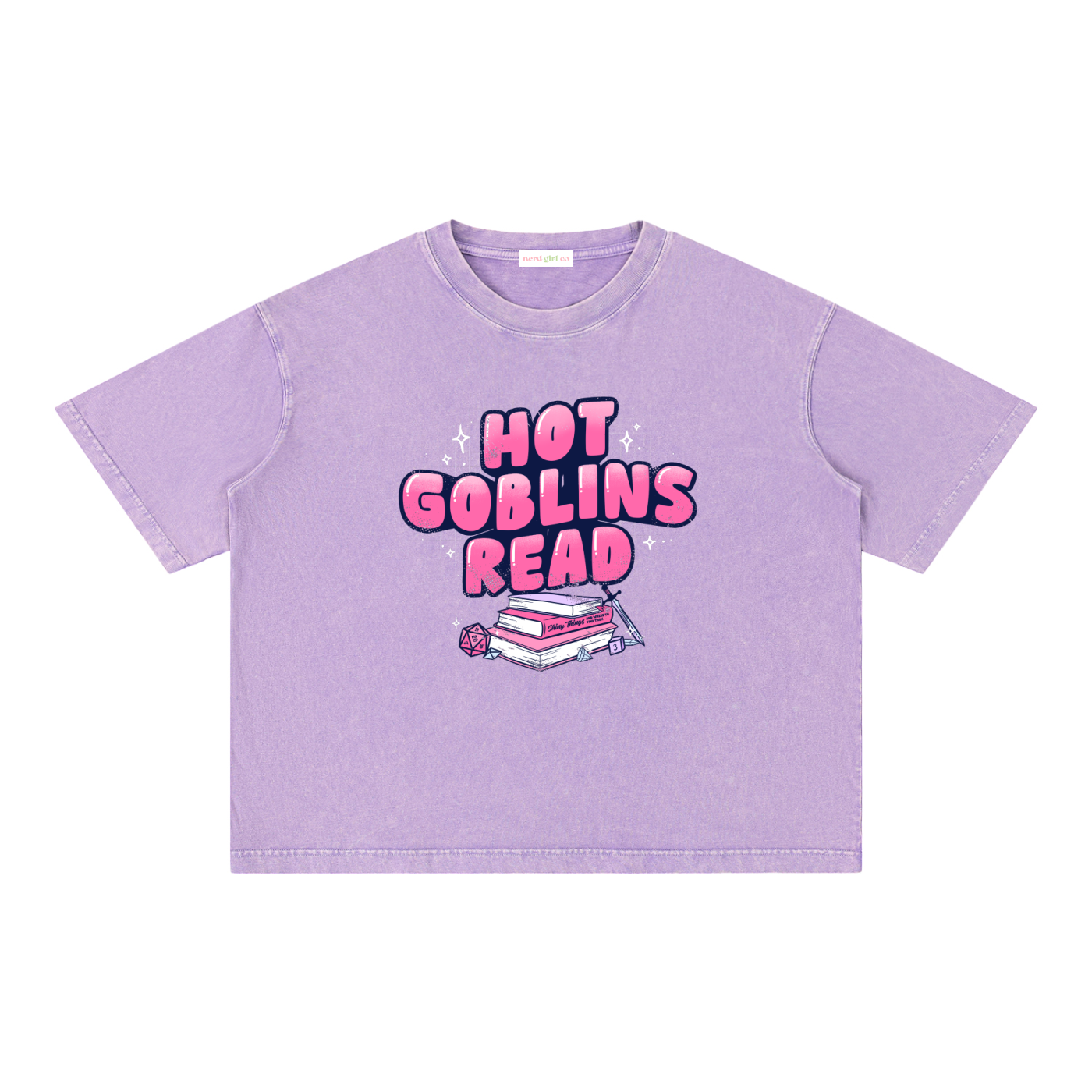 Hot Goblins Read Fantasy Reader Mineral Wash Boxy T-Shirt | Book Lover & TTRPG Graphic Tee
